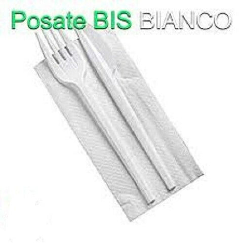 1000 BIS SET POSATE BIANCHE 16 cm / FORCHETTA COLTELLO TOVAGLIOLO IMBUSTATO