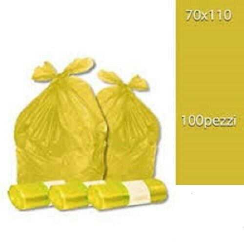 100 Sacchi raccolta Differenziata gialle Buste Immondizia 70x110cm  Spazzatura
