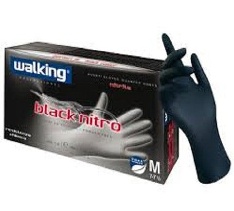 100 GUANTI WALKING PROFESSIONAL IN NITRILE NERI MISURE M- L - XL GUANTI MONOUSO NITRILE NERO